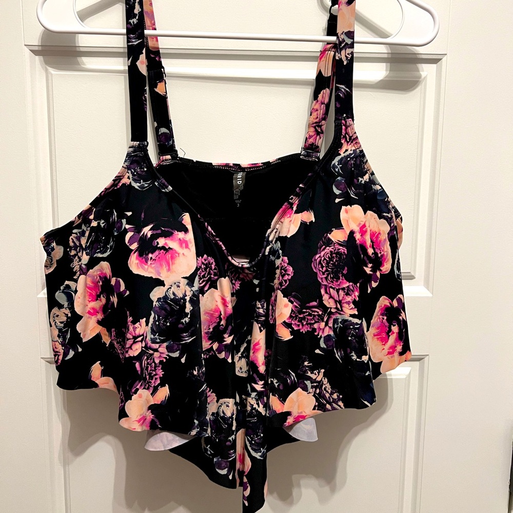 Torrid Swim Top Black Floral 3x